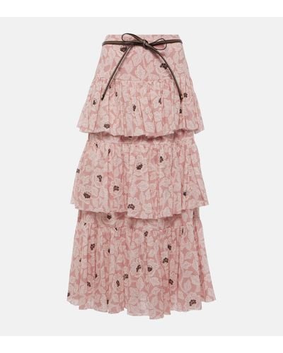 Zimmermann Ottie Floral Midi Skirt - Pink