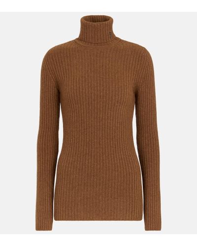 Saint Laurent Ribbed-knit Wool And Cashmere Turtleneck Sweater - Brown