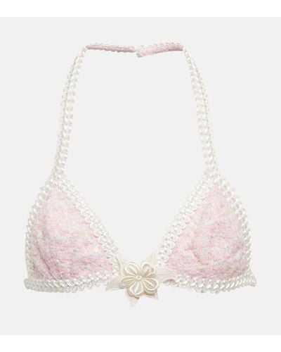 Alessandra Rich Embroidered Cotton-blend Lurex® Bra - Pink