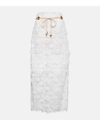 Zimmermann Raie Lace Flower Skirt In Ivory - White