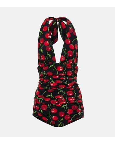 Dolce & Gabbana Banador estampado con cuello halter - Rojo