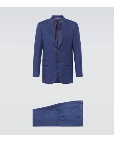 Canali Single-breasted Linen And Silk Suit - Blue