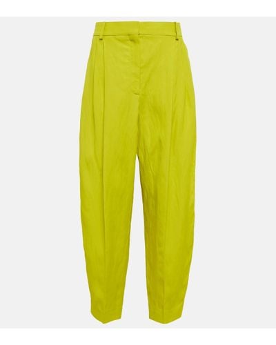 Stella McCartney Pleated Tapered Linen-blend Trousers - Yellow