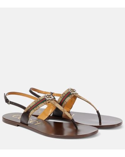 Gucci Leather-trimmed Thong Sandals - Brown