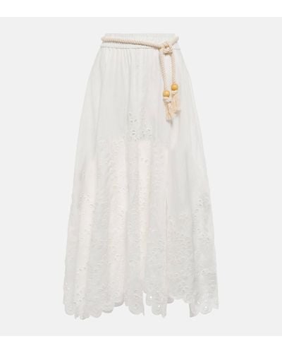 Zimmermann Jupe Clover en lin a broderies anglaises - Blanc