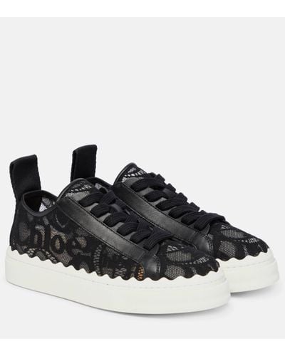 Chloé Lauren Lace-detail Leather Trainers - Black