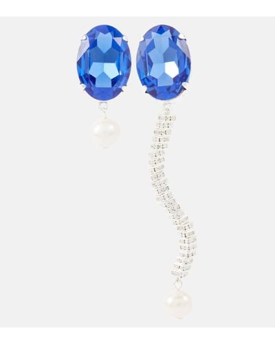 Magda Butrym Asymmetric Crystal And Pearl Drop Earrings - Blue