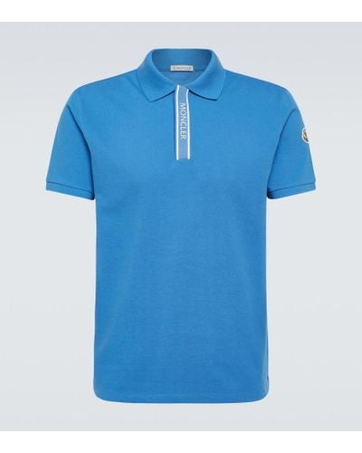 Moncler Logo-appliquéd Grosgrain-trimmed Cotton-piqué Polo Shirt - Blue
