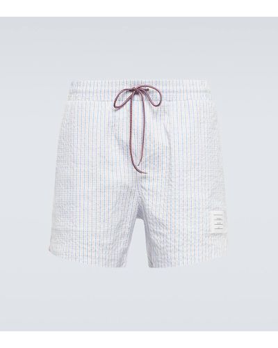 Thom Browne Striped Seersucker Swim Trunks - White