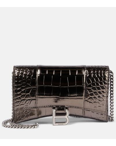 Balenciaga Hourglass Leather Wallet On Chain - Black