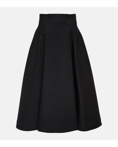 Bottega Veneta Pleated Wool Midi Skirt - Black