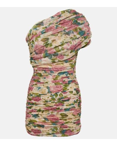 Saint Laurent Vestido corto fruncido de tul floral - Multicolor