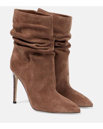 Paris Texas Slouchy Suede Ankle Boots - Brown