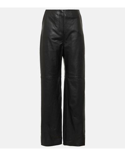 Totême High-rise Leather Wide-leg Trousers - Black