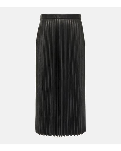 Balenciaga Pleated Leather Midi Skirt - Black