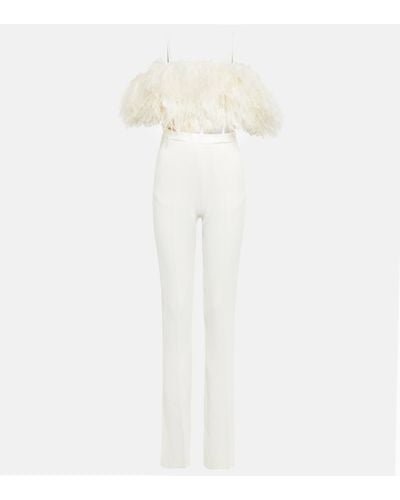 David Koma Feather-trimmed Cady Jumpsuit - White