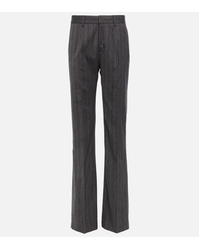 Alessandra Rich Pantalon droit avec taille haute et fines rayures - Gris