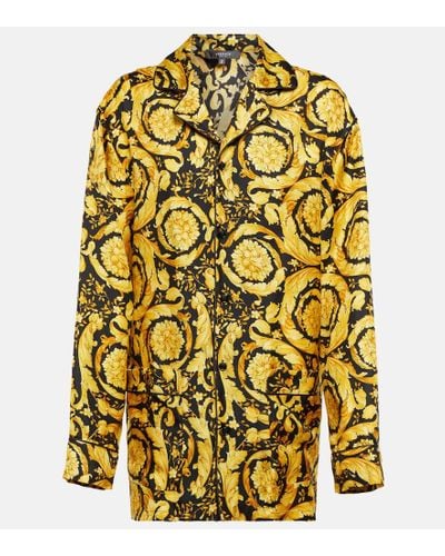 Versace Bedrucktes Hemd aus Seide - Gelb