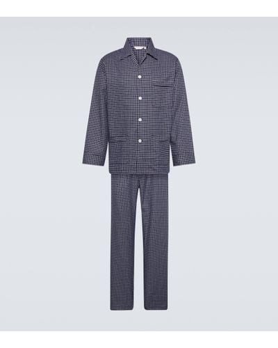 Derek Rose Pyjama Braemar en coton a carreaux - Bleu