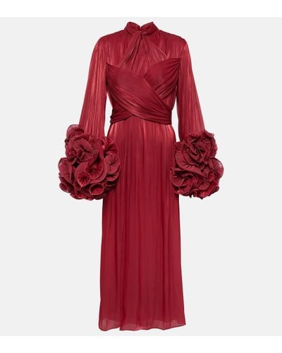 Costarellos Mellonia Draped Lame Midi Dress - Red