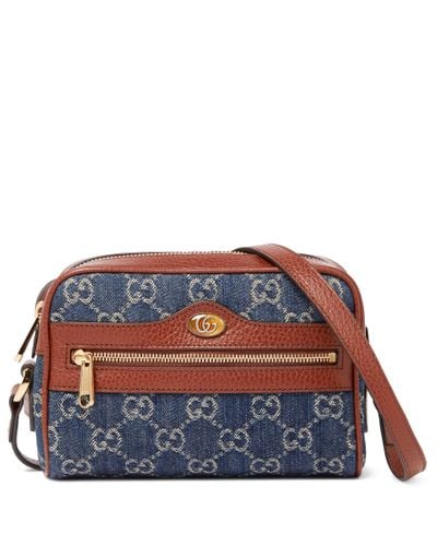 Gucci Ophidia Small Textured Leather-trimmed Logo-jacquard Denim Shoulder Bag - Blue