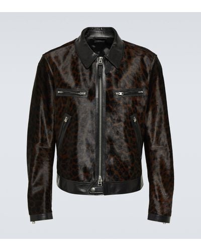 Tom Ford Printed Leather-trimmed Calf Hair Jacket - Black