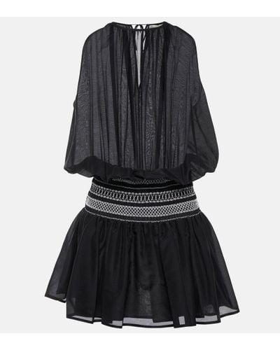 Tory Burch Smocked Cotton And Silk Minidress - Black