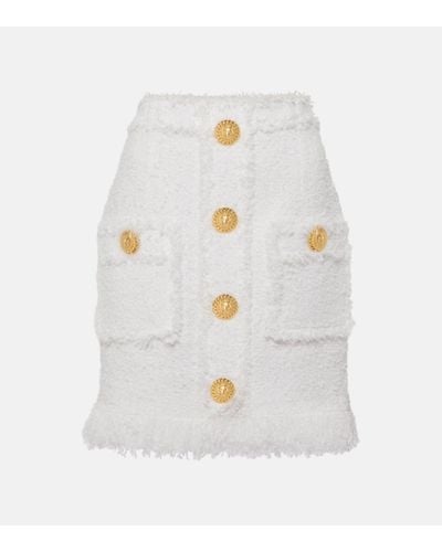 Balmain Fringed Tweed Miniskirt - White