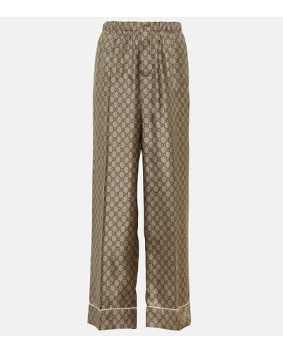 Gucci GG Supreme Wide-leg Silk Pants - Natural