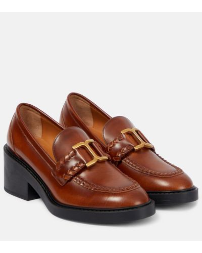 Chloé Marcie Leather Loafer Pumps - Brown
