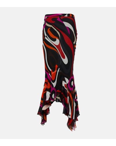 Emilio Pucci Marmo Silk Crepon Maxi Skirt - Red