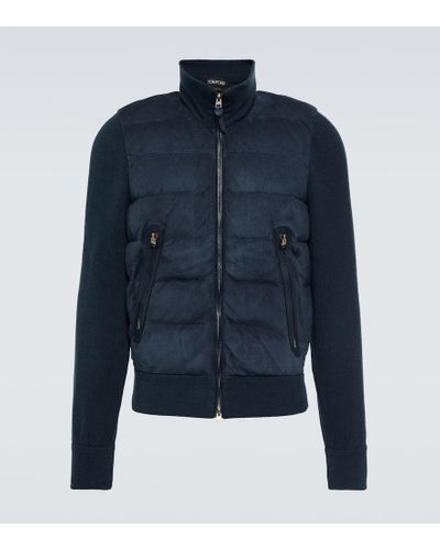 Tom Ford Suede-paneled Wool-blend Jacket - Blue