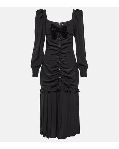 Alessandra Rich Ruched Silk Midi Dress - Black