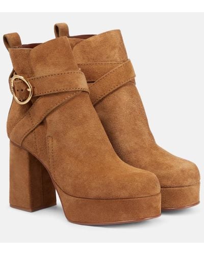 See By Chloé Lyna Suede Platform Ankle Boots - Brown