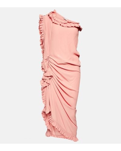 Dries Van Noten One-shoulder Ruffled Crepe De Chine Midi Dress - Pink