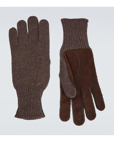 Brunello Cucinelli Suede-trimmed Cashmere Gloves - Brown