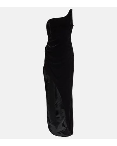 Alessandra Rich One-shoulder Velvet Maxi Dress - Black