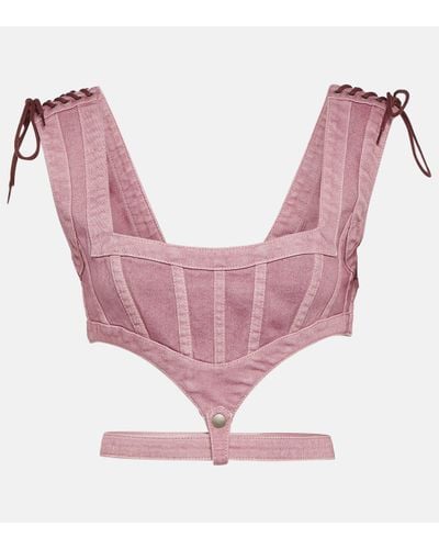 Jean Paul Gaultier X Knwls Cutout Denim Corset Top - Pink