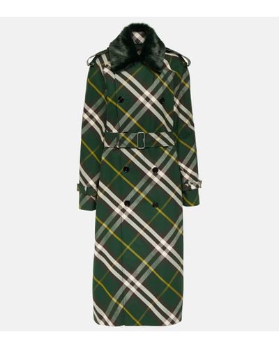 Burberry Trench-coat Check en coton - Vert