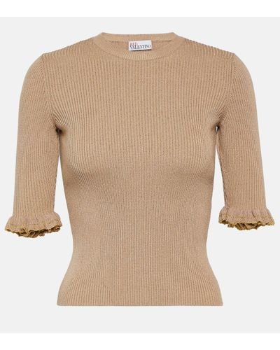 RED Valentino Ribbed-knit Wool-blend Top - Brown