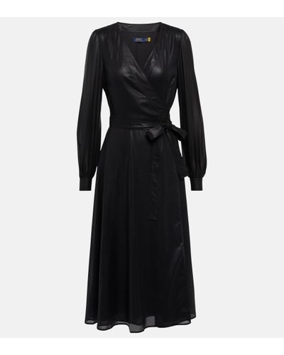 Polo Ralph Lauren Lame Wrap Midi Dress - Black