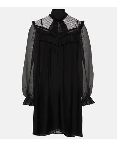 Dorothee Schumacher Lace-trimmed Ruffled Silk Minidress - Black
