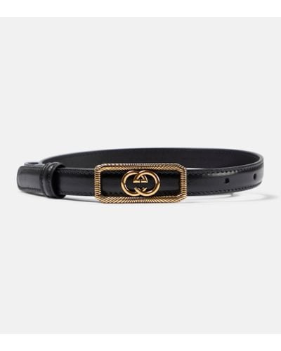 Gucci Thin Belt With Interlocking G Buckle - Black
