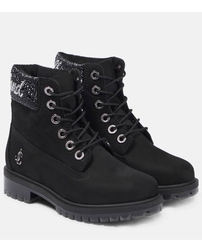 Jimmy Choo + Timberland Schnürstiefel Aus Nubukleder Mit Swarovski-kristallen - Schwarz