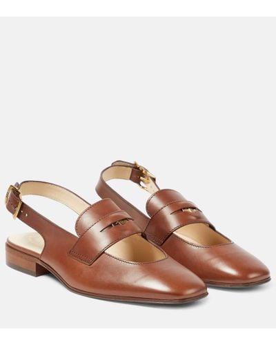 Tod's Leather Slingback Loafer Pumps - Brown