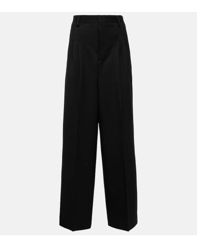 Ami Paris High-rise Wool Wide-leg Pants - Black