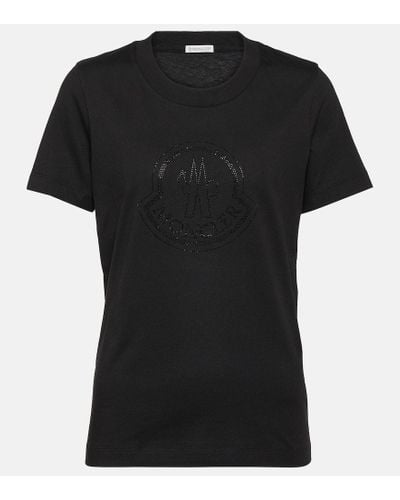 Moncler Verziertes T-Shirt aus Baumwolle - Schwarz