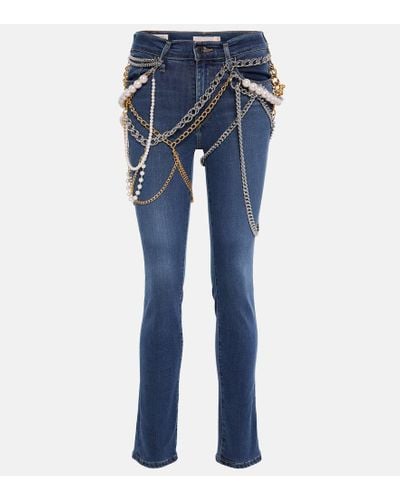 Junya Watanabe Verzierte Mid-Rise Slim Jeans - Blau