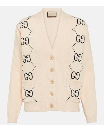 Gucci Cardigan in cotone con intarsio GG - Neutro