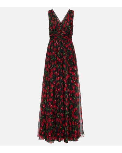 Dolce & Gabbana Bedruckte Robe aus Seidenchiffon - Rot